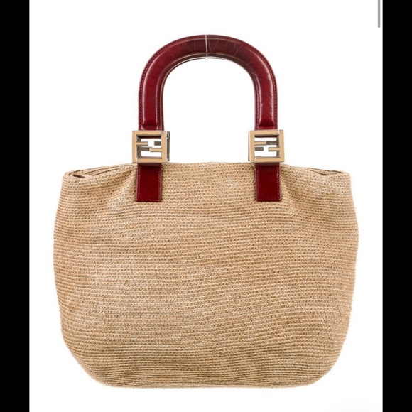 Fendi Handbags - Fendi Mamma Baguette Raffia Straw Handbag